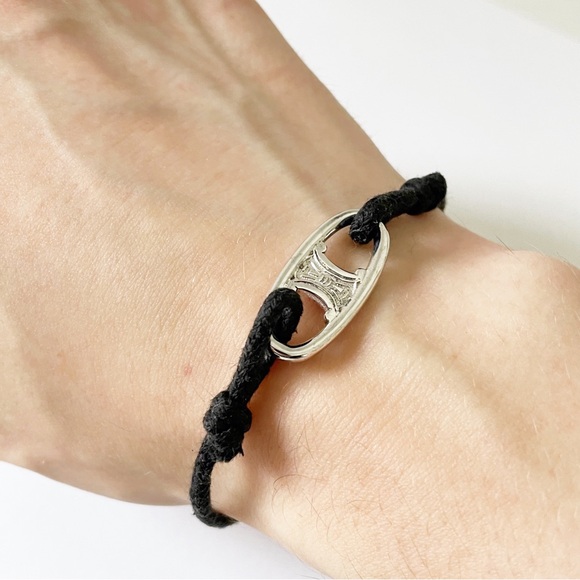 Celine RARE sterling silver Maillon Triomphe black cord bracelet - Picture 5 of 10